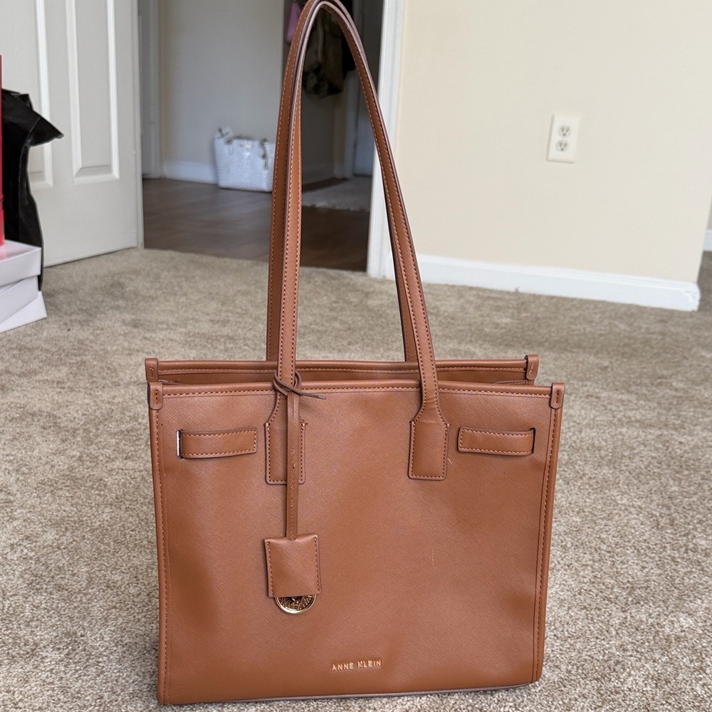 Anne Klein Cognac Leather Tote with Double Handles
